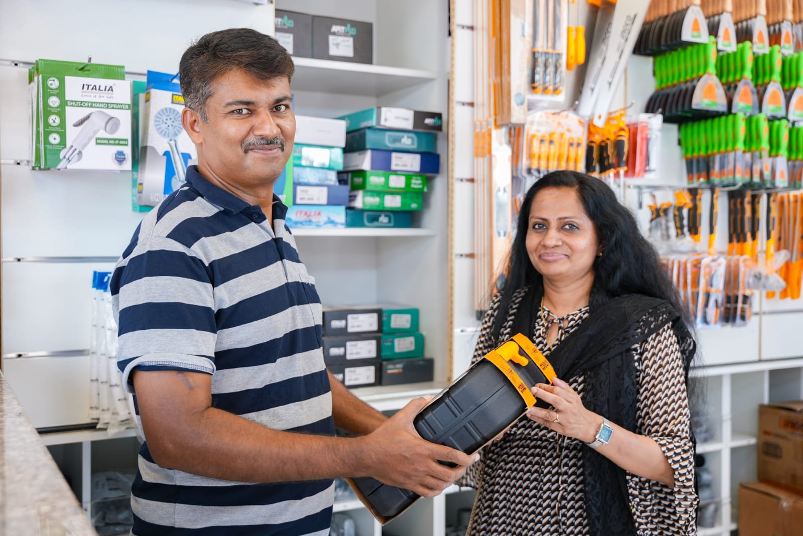 Happy customer purchasing tools